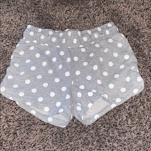 grey and white shorts